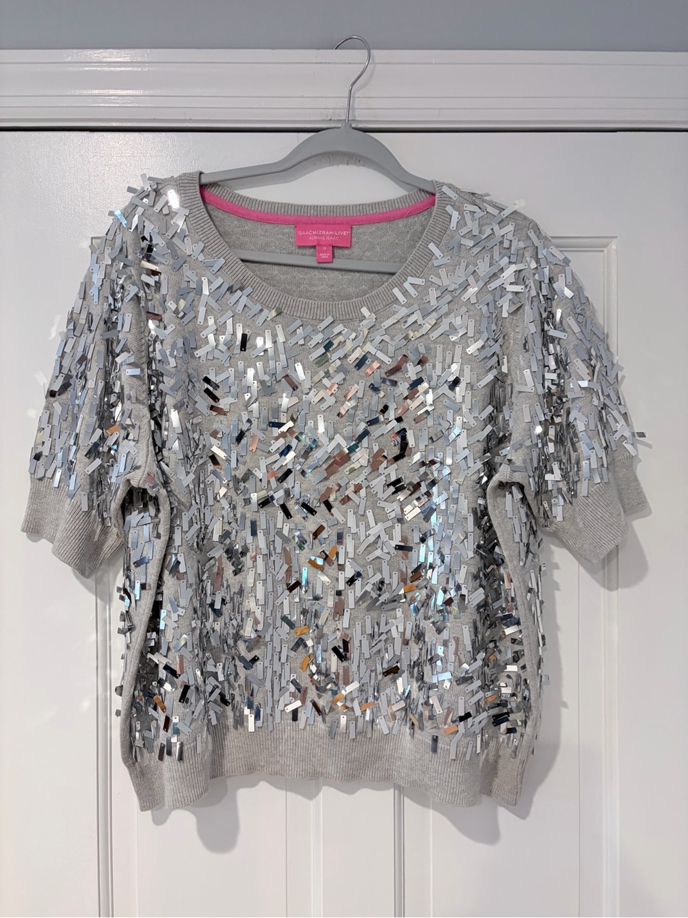 Isaac Mizrahi Live Gray Silver Sequin Sweater Top 2X Party Holiday